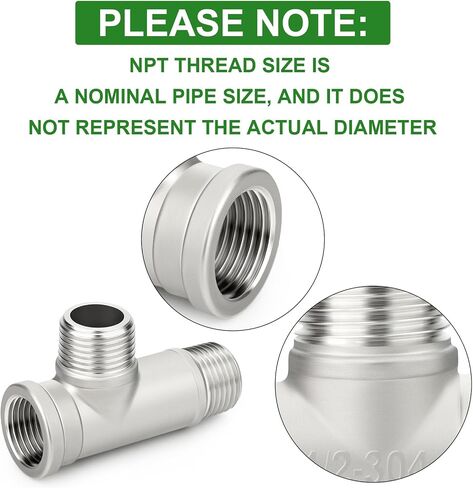 TAISHER 5PCS 304 Stainless Steel Tee Pipe Fittings, 1/2" NPT Female x 1/2" NPT Male x 1/2" NPT Male Extension Pipe Fittings, Female Run Tee in Kuwait