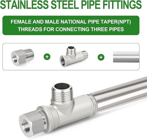 TAISHER 5PCS 304 Stainless Steel Tee Pipe Fittings, 1/2" NPT Female x 1/2" NPT Male x 1/2" NPT Male Extension Pipe Fittings, Female Run Tee in Kuwait