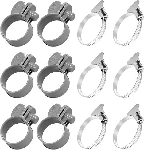 12 Pcs Plastic Hose Clamps for Pool Hose Connector 1 1/4 Inch Adjustable Filter Pump Clips with 6 Metal 304 Throat Straps Replacement Parts for Above Ground Swimming Pools in Kuwait