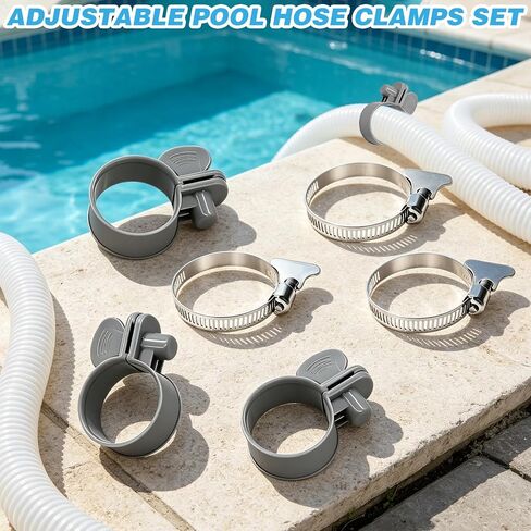 12 Pcs Plastic Hose Clamps for Pool Hose Connector 1 1/4 Inch Adjustable Filter Pump Clips with 6 Metal 304 Throat Straps Replacement Parts for Above Ground Swimming Pools in Kuwait