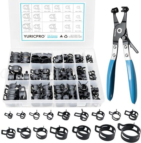 130Pcs 6-25mm Spring Band Hose Clamps With Hose Clamp Plier Assortment Kit，Constant Tension Radiator Hose Clamps，for Fuel Lines, Silicone, Vacuum Hoses，Water Pipe in Kuwait