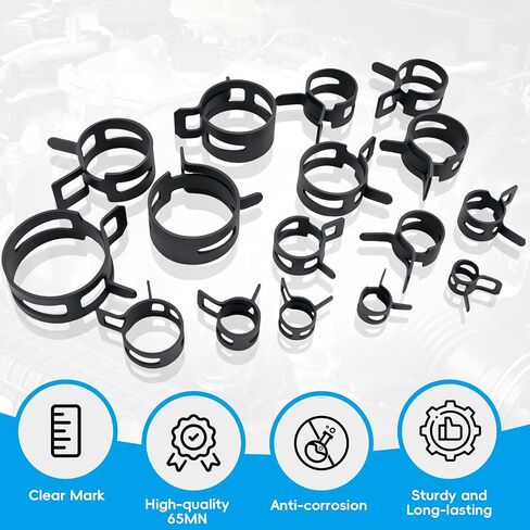 130Pcs 6-25mm Spring Band Hose Clamps With Hose Clamp Plier Assortment Kit，Constant Tension Radiator Hose Clamps，for Fuel Lines, Silicone, Vacuum Hoses，Water Pipe in Kuwait