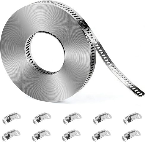 Adjustable Hose Clamps DIY Kit 16 FT, 304 Stainless Steel Metal Clamps Strap + 10 Fasteners, Large Worm Gear Hose Clamps, Pipe Clamp Screw Band Clamp for Auto,Duct, Fuel Line in Kuwait