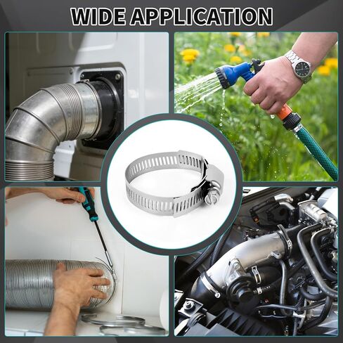 Adjustable Hose Clamps DIY Kit 16 FT, 304 Stainless Steel Metal Clamps Strap + 10 Fasteners, Large Worm Gear Hose Clamps, Pipe Clamp Screw Band Clamp for Auto,Duct, Fuel Line in Kuwait