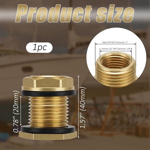 3/4 "ذكر الحاجز المناسب 1/2" موصل خزان المياه الإناث النحاس الصلب مع 2 جوانات مقاومة للماء in Kuwait