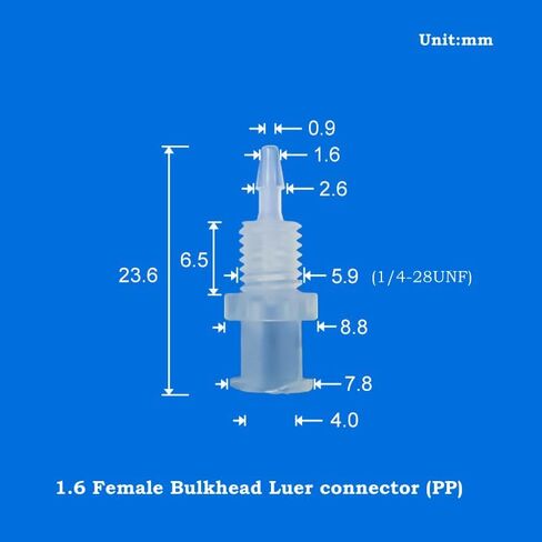 Hynec Polypropylene (PP) Female Bulkhead Luer Lock to Hose Barb Connector Sample Kit, 36-Pack, 1/4-28 UNF, Heat-Resistant & Chemically Inert for Medical/Lab/Food Processing/Chemical in Kuwait