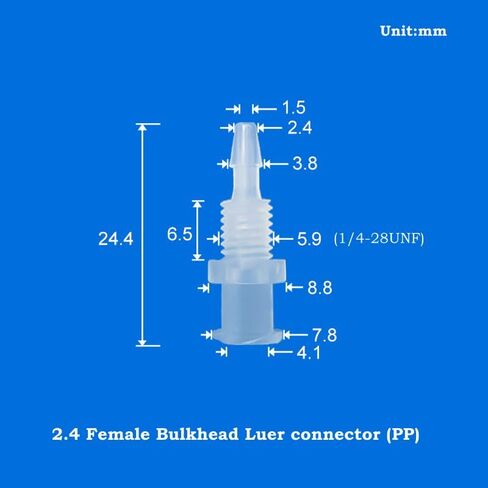Hynec Polypropylene (PP) Female Bulkhead Luer Lock to Hose Barb Connector Sample Kit, 36-Pack, 1/4-28 UNF, Heat-Resistant & Chemically Inert for Medical/Lab/Food Processing/Chemical in Kuwait
