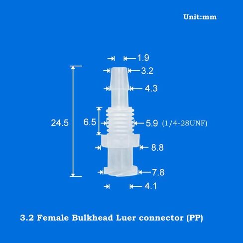 Hynec Polypropylene (PP) Female Bulkhead Luer Lock to Hose Barb Connector Sample Kit, 36-Pack, 1/4-28 UNF, Heat-Resistant & Chemically Inert for Medical/Lab/Food Processing/Chemical in Kuwait