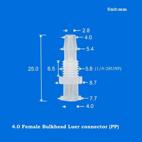 Hynec Polypropylene (PP) Female Bulkhead Luer Lock to Hose Barb Connector Sample Kit, 36-Pack, 1/4-28 UNF, Heat-Resistant & Chemically Inert for Medical/Lab/Food Processing/Chemical in Kuwait