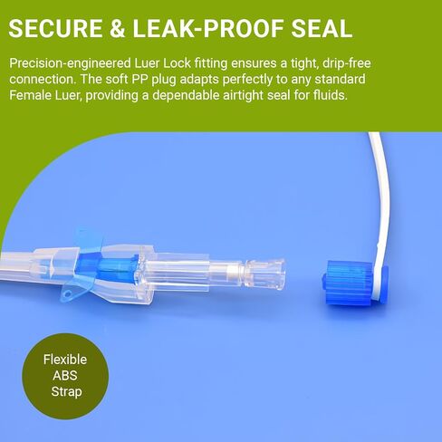 25PCS Tethered Luer Lock Plug, PP Male Sealing Cap with PVC Anti-Loss Strap, Reliable Leak-Proof Fluid Stopper for Lab, Industrial & DIY Fluid Systems in Kuwait