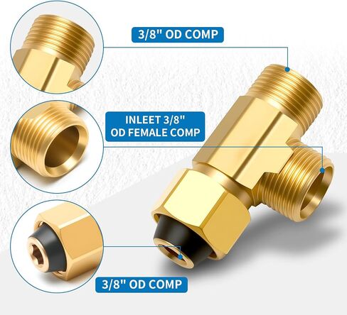 MAMADOU 3/8 Inch Compression Valve Lead-Free Brass Angle Stop Add-A-Tee 3-Way Valve 3/8" Inlet 3/8" Outlet 3/8 Inch Outlet Splitting Water Supply Tee Connector 2 Pack in Kuwait