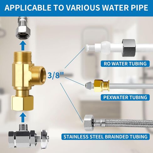 MAMADOU 3/8 Inch Compression Valve Lead-Free Brass Angle Stop Add-A-Tee 3-Way Valve 3/8" Inlet 3/8" Outlet 3/8 Inch Outlet Splitting Water Supply Tee Connector 2 Pack in Kuwait