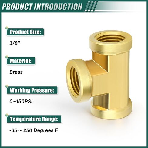 4PCS Brass Tee Pipe Fitting, 3/8"NPT Female Thread Adapter, for Oil/Water/Gas in Saudi Arabia