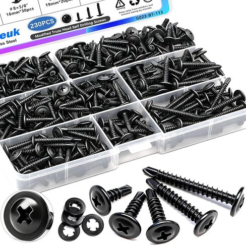 mxuteuk 230PCS #8 Self Tapping Screws for Metal,410 Stainless Steel Self Drilling Screws,1/2",5/8",3/4",1",1-1/4" Truss Head Sheet Metal Screws with Rubber Washers for Metal,Plastic,Wood(115pcs Sets) in Saudi Arabia