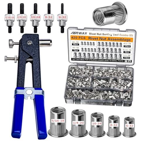 SAE Rivet Nut Tool 420pcs Imperial Carbon Steel Rivet Nut Tool Kit, （5/16-18、1/4-20、10-24、8-32、6-32）, Suitable for Furnitur, Automotive, Marine and Industrial Applications (SAE Carbon Steel 420) in Kuwait