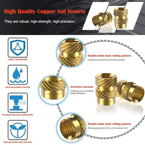513Pcs SAE Threaded Inserts, #2-56#4-40#6-32#8-32#10-32 1/4"-20 Female Thread Knurled Nuts Assortment Kit, Brass Heat Set Insert for Plastic and 3D Printing Components in Kuwait