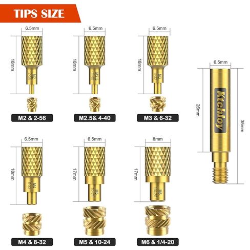 513Pcs SAE Threaded Inserts, #2-56#4-40#6-32#8-32#10-32 1/4"-20 Female Thread Knurled Nuts Assortment Kit, Brass Heat Set Insert for Plastic and 3D Printing Components in Kuwait