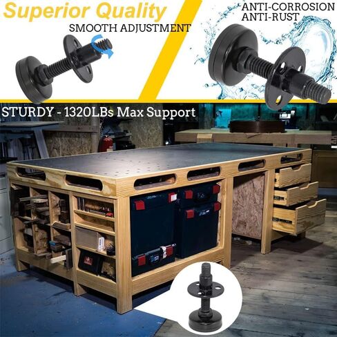 NEWBYTEK 3/8"-16 Heavy Duty Furniture Leveling Feet, 3-Hole T-Nuts, 4PK | Fix wobbly workbenches on sloped garages with 1320LB support, 1.4" nylon base & felt pads protect hardwoods from scratches. in Kuwait