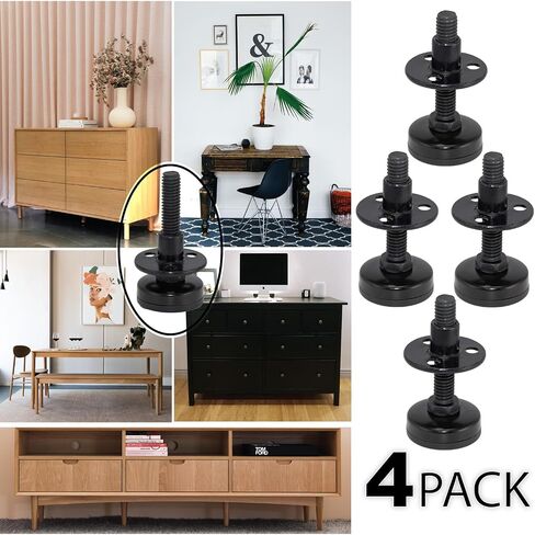 NEWBYTEK 3/8"-16 Heavy Duty Furniture Leveling Feet, 3-Hole T-Nuts, 4PK | Fix wobbly workbenches on sloped garages with 1320LB support, 1.4" nylon base & felt pads protect hardwoods from scratches. in Kuwait