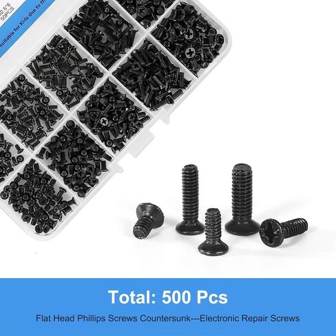 طقم براغي إصلاح الكمبيوتر المحمول 500 قطعة براغي M2 M2.5 M3 ذات رأس مسطح مطلية بالزنك الأسود لإصلاح SSD واللوحة الأم والإلكترونيات مع 1 جرام شحم حراري ذهبي in Kuwait