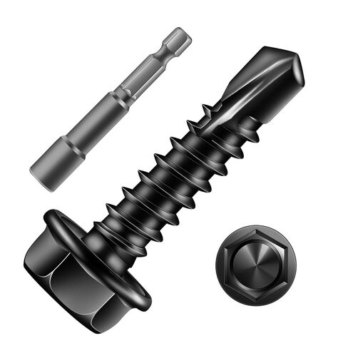 #8 x 3/4" Self Drilling Screws (215Pcs) Hex Washer Head 410 Stainless Steel Self Tapping Screws for Metal Sheet Metal Screws Black Oxide with Hex Socket Included in Kuwait