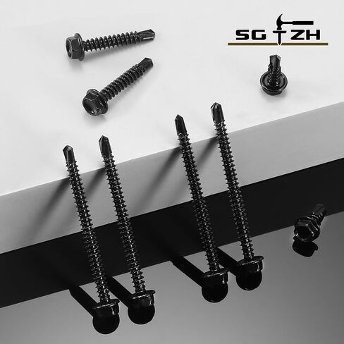 #8 x 3/4" Self Drilling Screws (215Pcs) Hex Washer Head 410 Stainless Steel Self Tapping Screws for Metal Sheet Metal Screws Black Oxide with Hex Socket Included in Kuwait