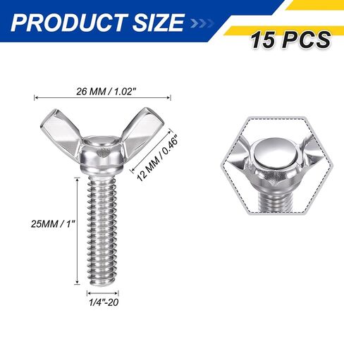 15Pcs Wing Butterfly Screws 1/4"-20x1, 304 Stainless Steel Butterfly Screw Thumb Hand Twist Tightening Wing Bolt - Machine Fastener Equipment Mounting Use, Silver in Kuwait
