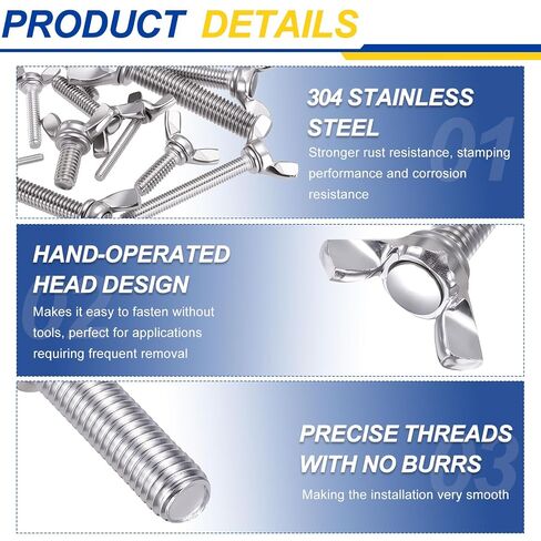 15Pcs Wing Butterfly Screws 1/4"-20x1, 304 Stainless Steel Butterfly Screw Thumb Hand Twist Tightening Wing Bolt - Machine Fastener Equipment Mounting Use, Silver in Kuwait