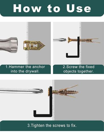 Self Drilling Drywall Anchors with Screws Kit 100Pcs- 50 Sheetrock Anchors 50 Zinc Expansion Screws New Upgraded Zinc Plated Steel No Drill or Holes in Wall,for Wall Hanging,Cabinets,Holds Up to 80LB in Kuwait