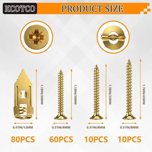 160Pcs Self Drilling Drywall Anchors with Screws Kit，Metal & Heavy Duty Grip Anchors for Wall，Sheetrock， Expansion Anchor Assorted Sizes for Picture Frames，Mirror，Cabinet， Shelves & Home Decor， in Kuwait