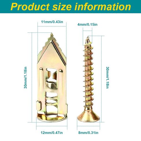 20 Sets of Gypsum Board Self Drilling Anchor Bolts with Screw Combination Set, Suitable for Gypsum Board, Hollow Walls, Lightweight Partition Walls and Other Wall Surfaces, with Stable Load-Bearing in Saudi Arabia