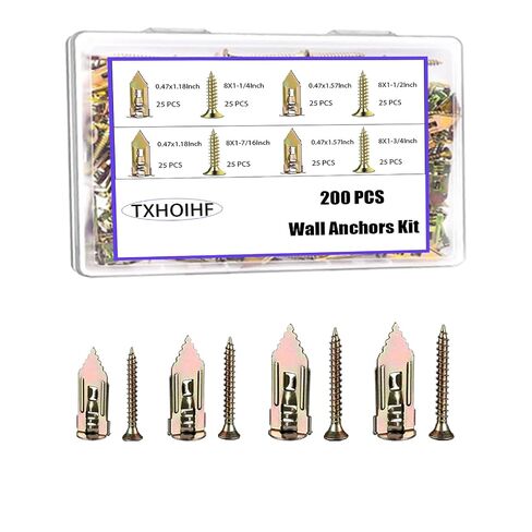Self Drilling Drywall Anchors with Screws Kit 100Pcs- 50 Sheetrock Anchors 50 Zinc Expansion Screws New Upgraded Zinc Plated Steel No Drill or Holes in Wall,for Wall Hanging,Cabinets,Holds Up to 80LB in Kuwait