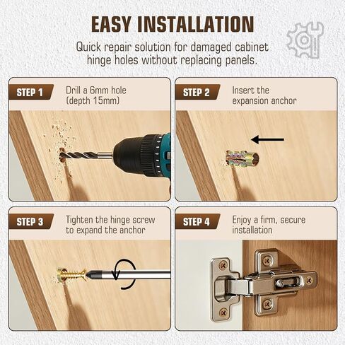 6×14mm Short Expansion Screw Set for Cabinet Hinge Repair & Stripped Thread Restoration, Stone Expansion Anchor with Storage Box, Works on Wood, Tile, Stone, Concrete (50pcs) in Kuwait