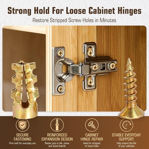 6×14mm Short Expansion Screw Set for Cabinet Hinge Repair & Stripped Thread Restoration, Stone Expansion Anchor with Storage Box, Works on Wood, Tile, Stone, Concrete (50pcs) in Kuwait