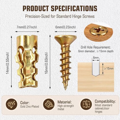 6×14mm Short Expansion Screw Set for Cabinet Hinge Repair & Stripped Thread Restoration, Stone Expansion Anchor with Storage Box, Works on Wood, Tile, Stone, Concrete (50pcs) in Kuwait