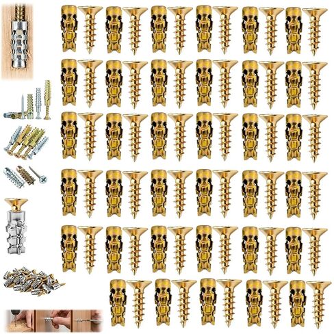 Short Expansion Screw Set, Hinge Repair Screw & Expansion Anchor, Short Expansion Screw Set for Cabinet Hinge Repair & Stripped Thread Restoration (Gold*10PCS) in Kuwait
