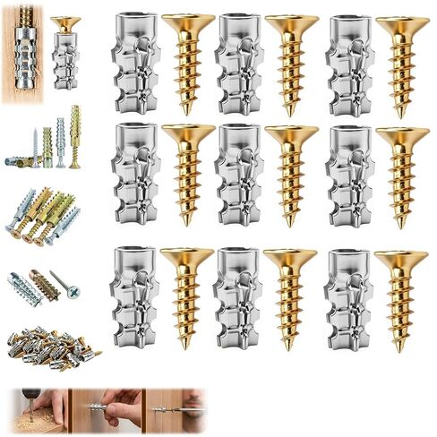 Short Expansion Screw Set, Hinge Repair Screw & Expansion Anchor, Short Expansion Screw Set for Cabinet Hinge Repair & Stripped Thread Restoration (Gold*10PCS) in Kuwait