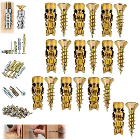 Short Expansion Screw Set, Hinge Repair Screw & Expansion Anchor, Short Expansion Screw Set for Cabinet Hinge Repair & Stripped Thread Restoration (Gold*10PCS) in Kuwait