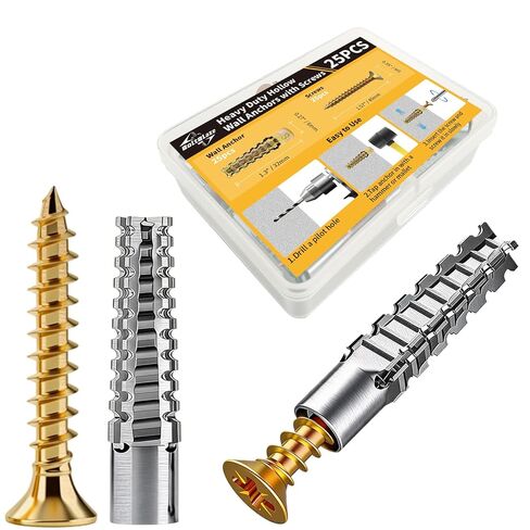 25 PCS Expansion Anchors with Screws for Door Hinge Repair, Cabinet Hinge Screw Set, Compatible with Drywall, Concrete, Plaster & Wood Surfaces in Saudi Arabia