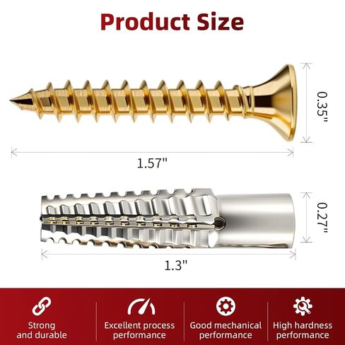 25 PCS Expansion Anchors with Screws for Door Hinge Repair, Cabinet Hinge Screw Set, Compatible with Drywall, Concrete, Plaster & Wood Surfaces in Saudi Arabia