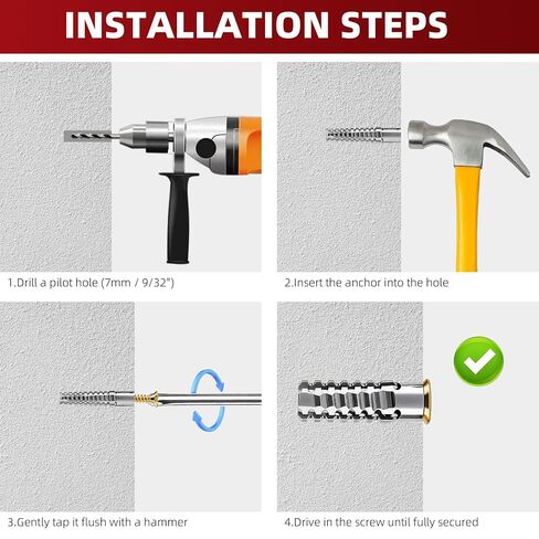 25 PCS Expansion Anchors with Screws for Door Hinge Repair, Cabinet Hinge Screw Set, Compatible with Drywall, Concrete, Plaster & Wood Surfaces in Saudi Arabia