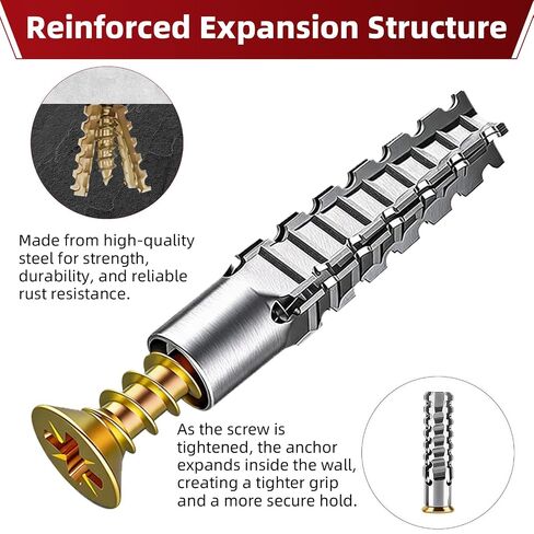25 PCS Expansion Anchors with Screws for Door Hinge Repair, Cabinet Hinge Screw Set, Compatible with Drywall, Concrete, Plaster & Wood Surfaces in Saudi Arabia
