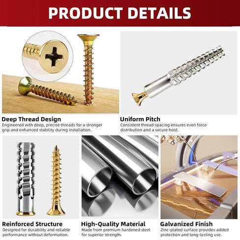 25 PCS Expansion Anchors with Screws for Door Hinge Repair, Cabinet Hinge Screw Set, Compatible with Drywall, Concrete, Plaster & Wood Surfaces in Saudi Arabia