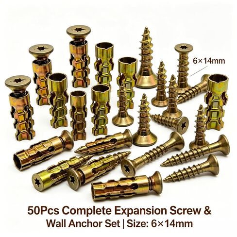 6×14mm Short Expansion Screw Set, Stone Expansion Anchor for Cabinet Hinge Repair and Stripped Thread Restoration, Fits 6mm Drill Holes in Wood, Tile, Stone (50Pcs) in Kuwait