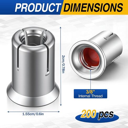 200 Pcs 3/8"-16 Drop in Anchors, Zinc Coated Carbon Steel Internal Threaded Expansion Anchor, Heavy Duty Female Thread Inserts Fit Standard 3/8 Bolt, 1/2" Drill Hole in Saudi Arabia