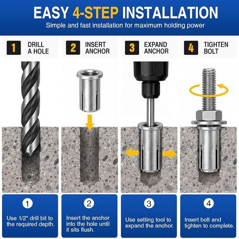 200 Pcs 3/8"-16 Drop in Anchors, Zinc Coated Carbon Steel Internal Threaded Expansion Anchor, Heavy Duty Female Thread Inserts Fit Standard 3/8 Bolt, 1/2" Drill Hole in Saudi Arabia