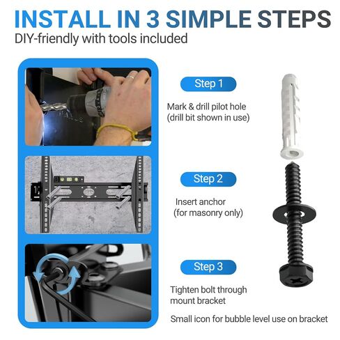 22PCS TV Wall Mount Hardware Kit, M8 Lag Bolt Kit with Anchors, Washers, Bubble Level, Allen Key & 2 Drill Bits, Heavy-Duty TV Mounting Screws for Wood Stud, Brick & Concrete in Kuwait