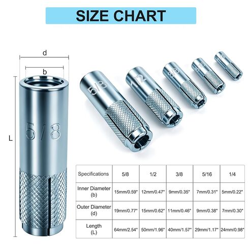25 Pcs Drop-in Anchors，1/4"-20 Zinc-Plated Concrete Knurled Drop-in-Anchor, Secure Mounting, Easy Installation - Internal Forced Expansion Screw Bolts for Solid Concrete (25, 1/4"-20) in Kuwait