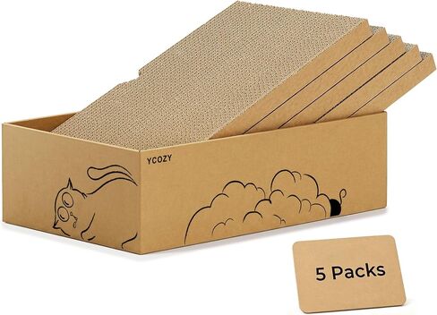 Ycozy Cat Scratcher Box, 5 in 1 Reversible Cardboard Scratching Pads Cat Scratching Board for Cat Paws Cat Scratch Pad 5 PCS Replacement Corrugated Cardboard Refill for Indoor Cats in Kuwait