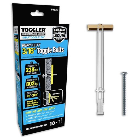 TOGGLER SNAPTOGGLE Drywall Anchors & Heavy-Duty Toggle Bolts with Included Zinc-Plated Bolts – 1/4"-20 & 3/16"-24 UNC for Hollow Walls, Plaster & Tile – 20 & 10 Pack Combo in Kuwait